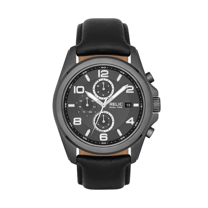 Relic Men's Daley Leather Watch, Size: Large, Black