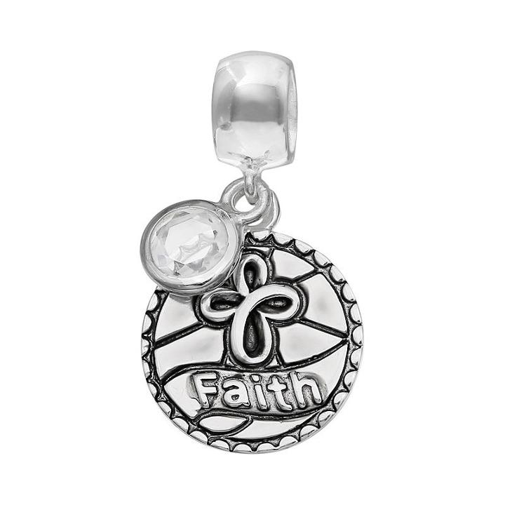 Individuality Beads Crystal Sterling Silver Faith Cross Disc Charm, Women's