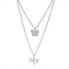 Sterling Silver Cubic Zirconia Butterfly & Dragonfly Layered Necklace, Women's, Size: 16, White