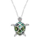 Sterling Silver Abalone & Cubic Zirconia Turtle Pendant Necklace, Women's, Size: 18, Green