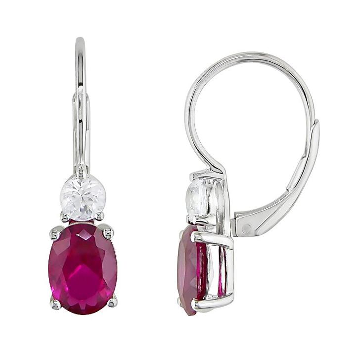 Sterling Silver Lab-created Ruby And Lab-created White Sapphire Drop Earrings, Women's, Red