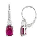 Sterling Silver Lab-created Ruby And Lab-created White Sapphire Drop Earrings, Women's, Red
