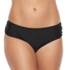 Women's N Solid Shirred Hip Minimizer Hipster Bikini Bottoms, Size: Large, Black