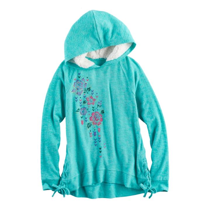 Plus Size Girls 7-16 Mudd Side-seam Lace-up Sherpa Hoodie, Size: 12 1/2, Turquoise/blue (turq/aqua)
