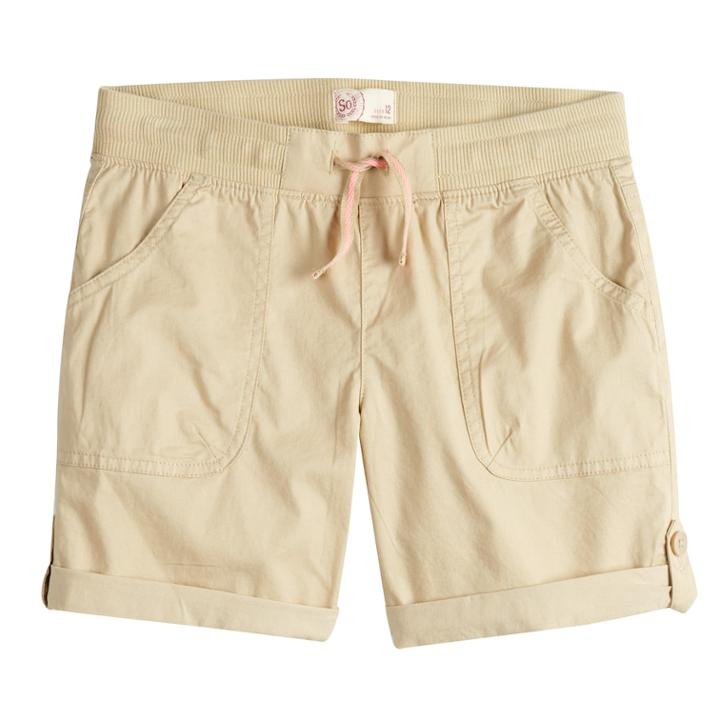 Girls 7-16 & Plus Size So&reg; Rolled Cuff Cargo Bermuda Shorts, Size: 10, Lt Beige