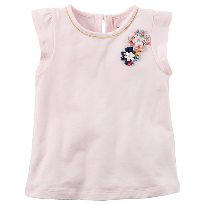 Girls 4-8 Carter's Flutter Sleeve Rosette Tee, Size: 4, Light Pink