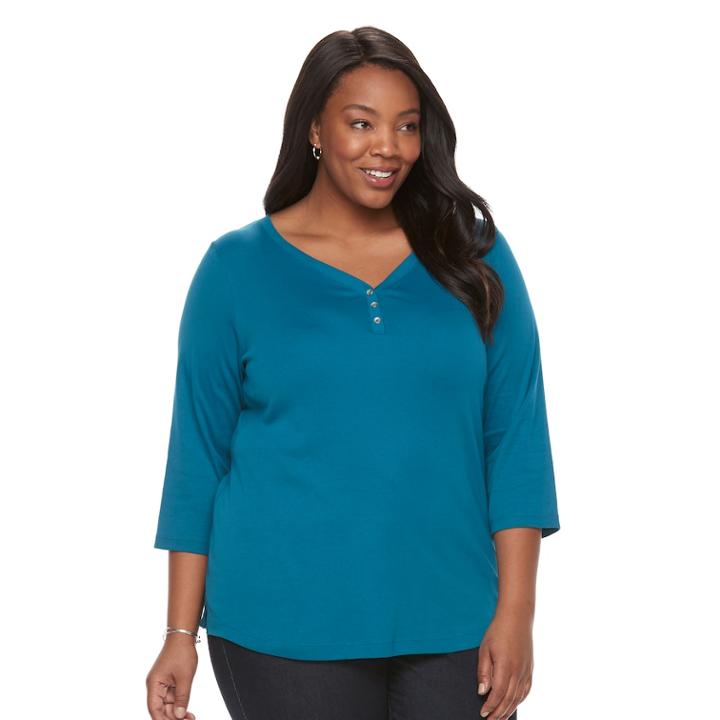 Plus Size Croft & Barrow&reg; Solid V-neck Tee, Women's, Size: 3xl, Blue