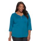 Plus Size Croft & Barrow&reg; Solid V-neck Tee, Women's, Size: 3xl, Blue