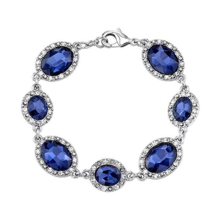 1928 Blue Oval Halo Bracelet, Women's, Size: 7.5