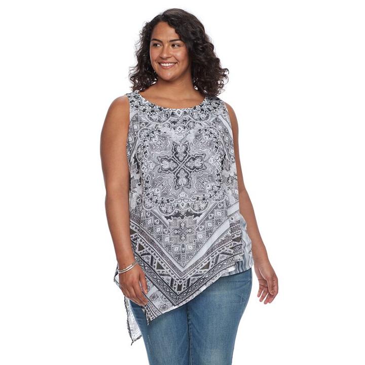 Plus Size World Unity Printed Handkerchief Tank, Women's, Size: 0x, Med Grey