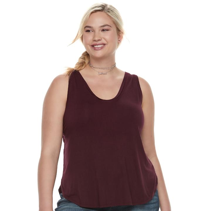 Juniors' Plus Size Mudd&reg; Shirttail V-neck Tank, Teens, Size: 1xl, Drk Purple