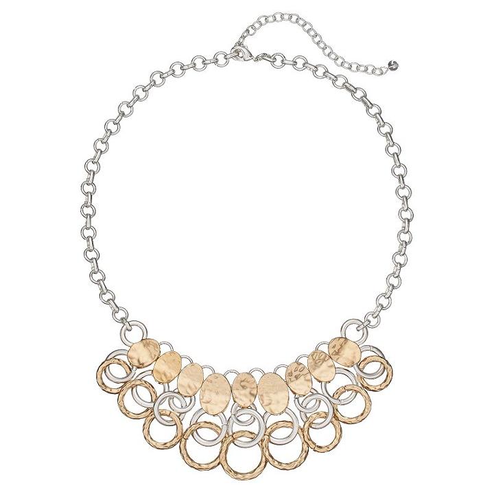 Napier Two Tone Hammered Circle Link Fringe Necklace, Women's, Multicolor