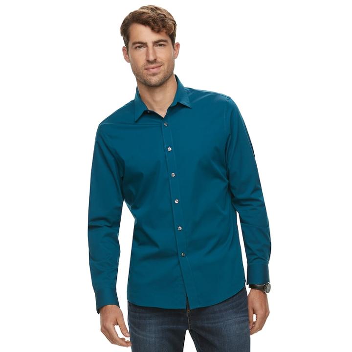 Men's Apt. 9&reg; No-iron Stretch Button-down Shirt, Size: Xxl, Dark Blue