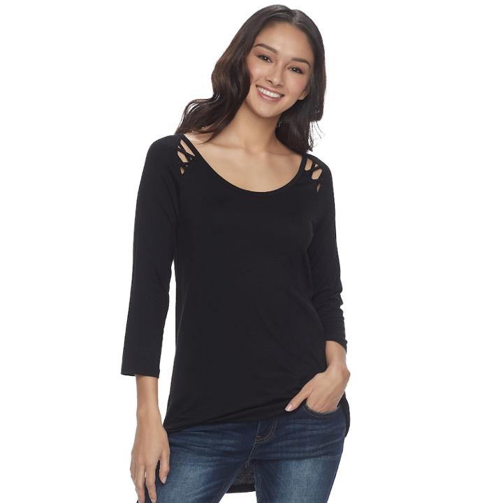 Juniors' So&reg; High-low Raglan Tee, Teens, Size: Medium, Black