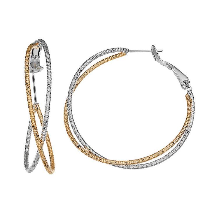 Two Tone 14k Gold-plated Crisscross Hoop Earrings, Women's, Multicolor