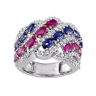 Sterling Silver Lab-created Gemstone Patriotic Ring, Women's, Size: 6, Multicolor
