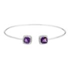 Sterling Silver Amethyst & White Topaz Cushion Halo Cuff Bracelet, Women's, Size: 6.5, Purple