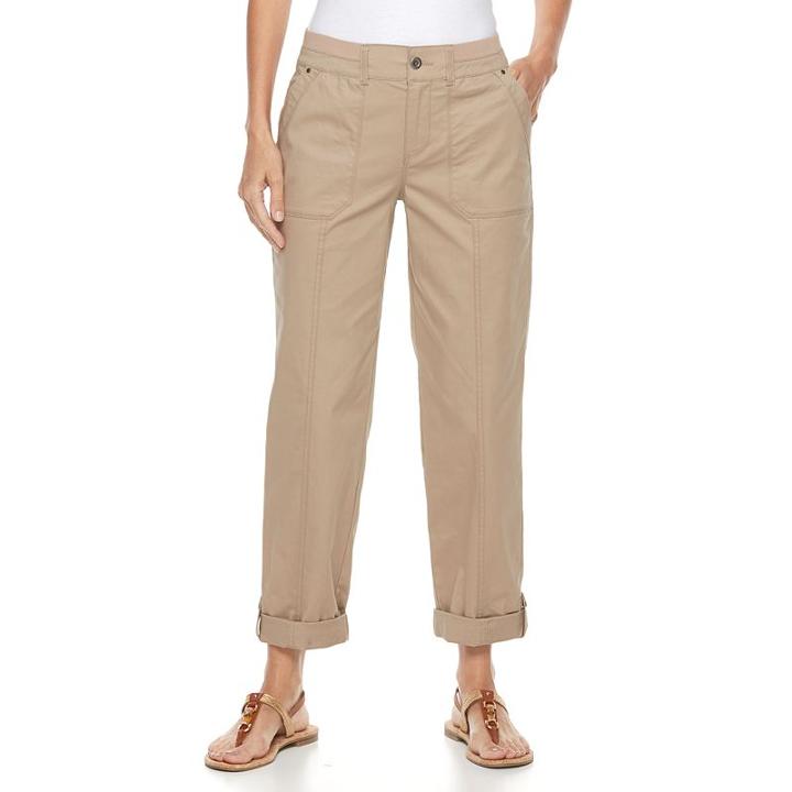 Women's Croft & Barrow&reg; Cuffed Twill Pants, Size: 8, Med Beige