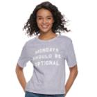 Juniors' Fifth Sun Mondays Should Be Optional Graphic Tee, Teens, Size: Small, Lt Purple