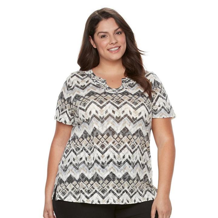 Plus Size Napa Valley Chevron Burnout Tee, Women's, Size: 2xl, Black