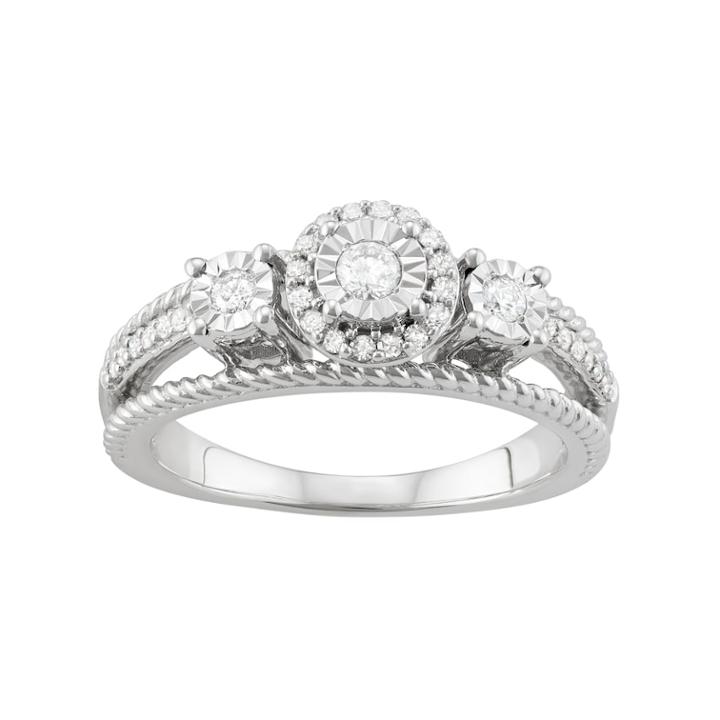 Sterling Silver 1/4 Carat T.w. Diamond 3-stone Engagement Ring, Women's, Size: 6, White