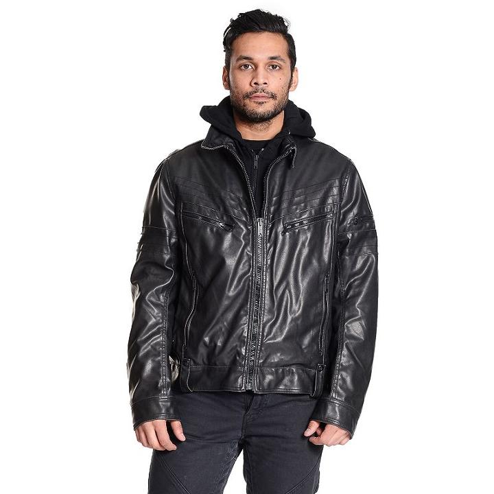 Men's Excelled Faux-leather Hooded Jacket, Size: Xl, Black