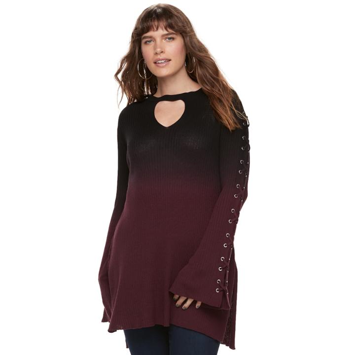 Plus Size Rock & Republic&reg; Dip-dyed Lace Up Sweater, Women's, Size: 1xl, Red