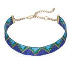 Blue & Green Seed Bead Zigzag Choker Necklace, Women's, Multicolor