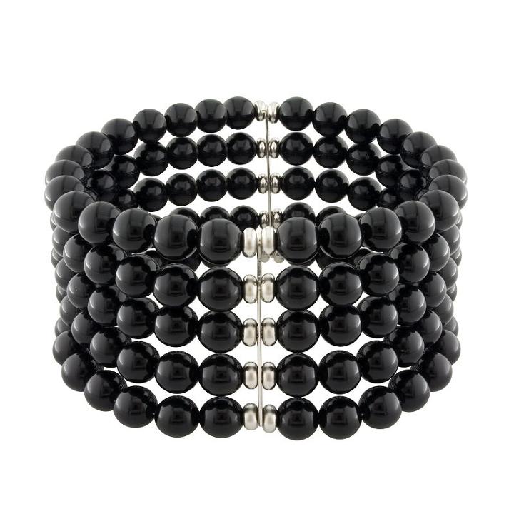 Sterling Silver Onyx Stretch Bracelet, Women's, Grey