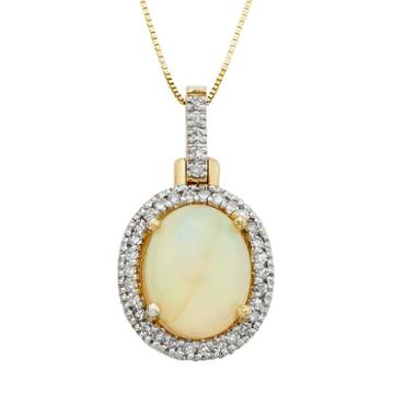 The Regal Collection 14k Gold Opal & 1/6 Carat T.w. Diamond Halo Pendant, Women's, Size: 18, White