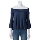 Juniors' About A Girl Knit Off The Shoulder Peasant Top, Size: Large, Blue (navy)