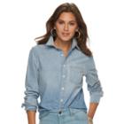 Women's Chaps Button-down Chambray Shirt, Size: Large, Blue