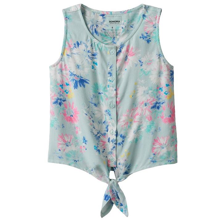 Girls 4-12 Sonoma Goods For Life&trade; Print Tie-front Top, Girl's, Size: 7, Turquoise/blue (turq/aqua)