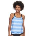 Women's Free Country Stripe Blouson Tankini Top, Size: Medium, Med Blue