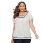Plus Size Sonoma Goods For Life&trade; Embroidered V-neck Top, Women's, Size: 2xl, Natural