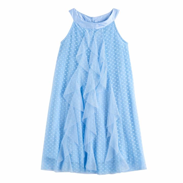 Disney D-signed Girls 7-16 Ruffle Front Clip Dot Shift Dress, Size: Large, Blue