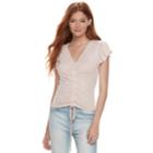 Juniors' Love, Fire Cinched Flutter Sleeve Tee, Teens, Size: Medium, Purple