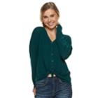 Juniors' Mudd&reg; Waffle-knit Button Front Long Sleeve Top, Teens, Size: Xs, Dark Blue