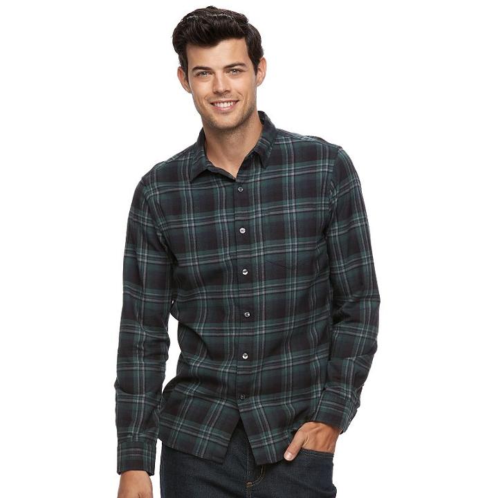 Big & Tall Apt. 9&reg; Modern-fit Plaid Brushed Flannel Button-down Shirt, Men's, Size: M Tall, Green
