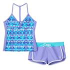 Girls 7-16 Free Country Adjustable Back Tankini & Shorts Swimsuit Set, Girl's, Size: 8, Brt Purple