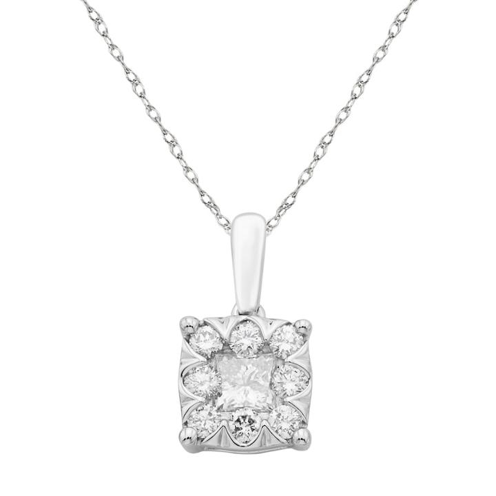 Boston Bay Diamonds 10k White Gold 1/2 Carat T.w. Diamond Square Cluster Pendant Necklace, Women's, Size: 18
