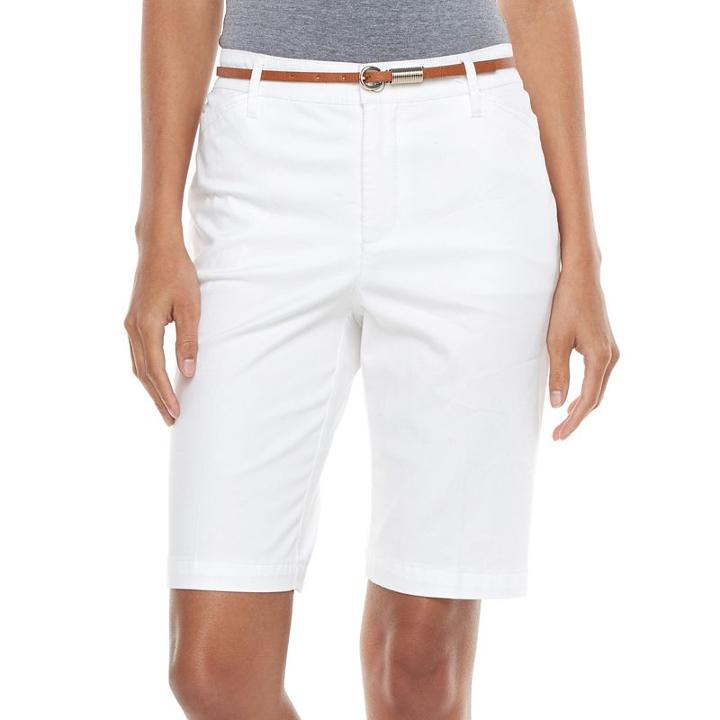 Women's Gloria Vanderbilt Anita Belted Bermuda Shorts, Size: 10, White