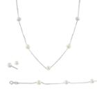 Sterling Silver Freshwater Cultured Pearl Necklace, Bracelet And Earring Set, Women's, White