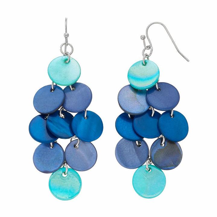 Blue Composite Shell Disc Nickel Free Kite Drop Earrings, Women's