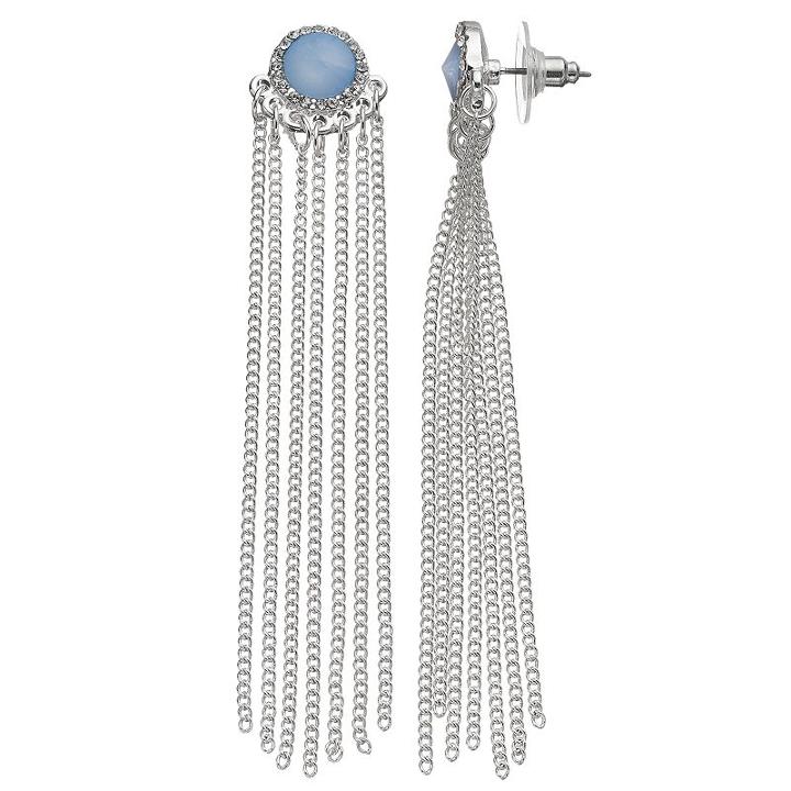 Jennifer Lopez Blue Round Halo Fringe Drop Earrings, Women's