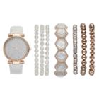 Women's Glittery Watch & Bracelet Set, Size: Medium, White