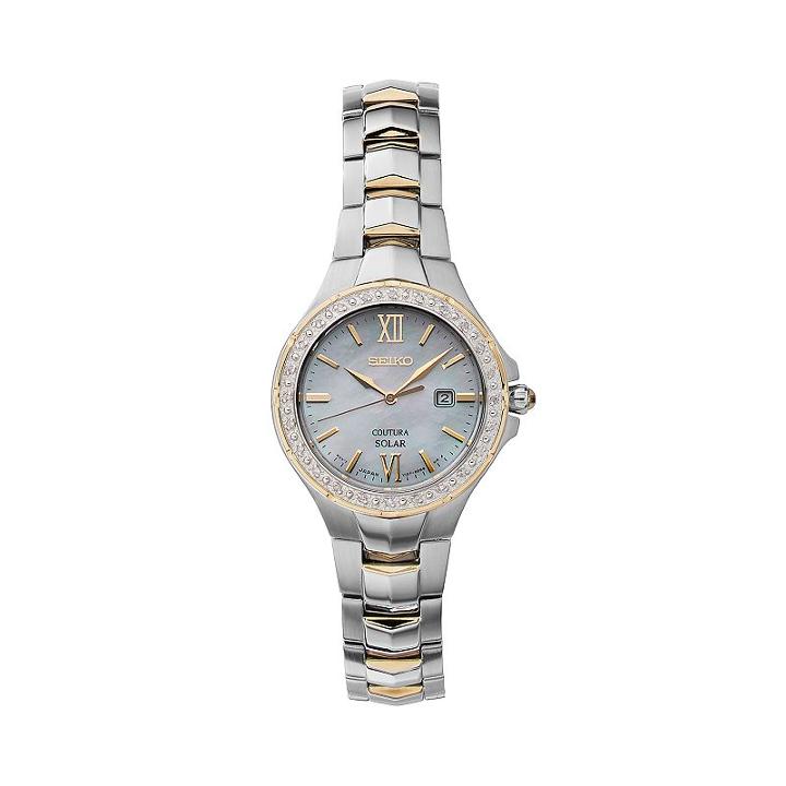 Seiko Women's Coutura Diamond Two Tone Stainless Steel Solar Watch - Sut240, Size: Small, Multicolor