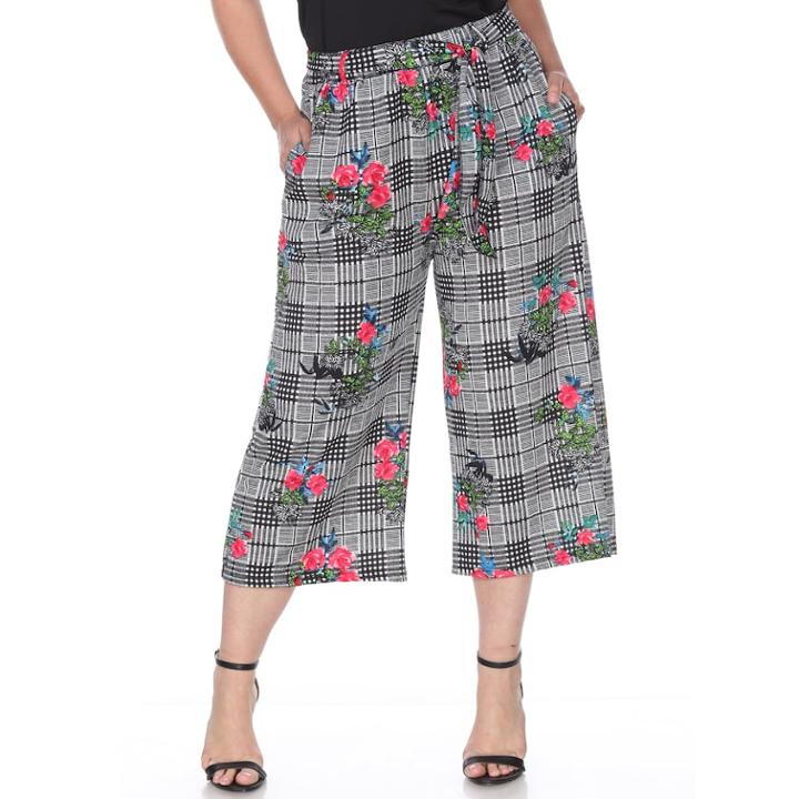 Plus Size White Mark Printed Gaucho Pants, Women's, Size: 1xl, Blue