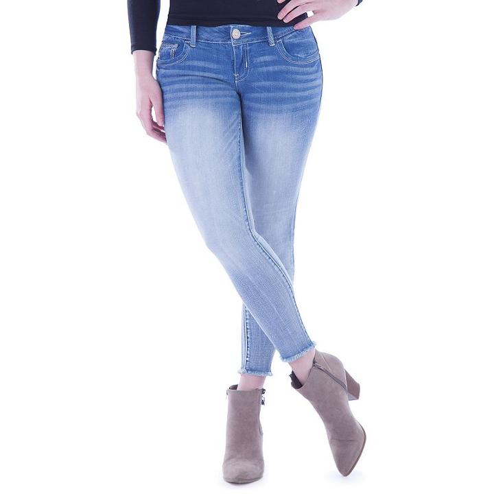Juniors' Amethyst Frayed Hem Ankle Skinny Jeans, Girl's, Size: 7, Dark Blue