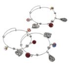 Antiqued Heart & Teardrop Charm Bangle Bracelet Set, Women's, Dark Red